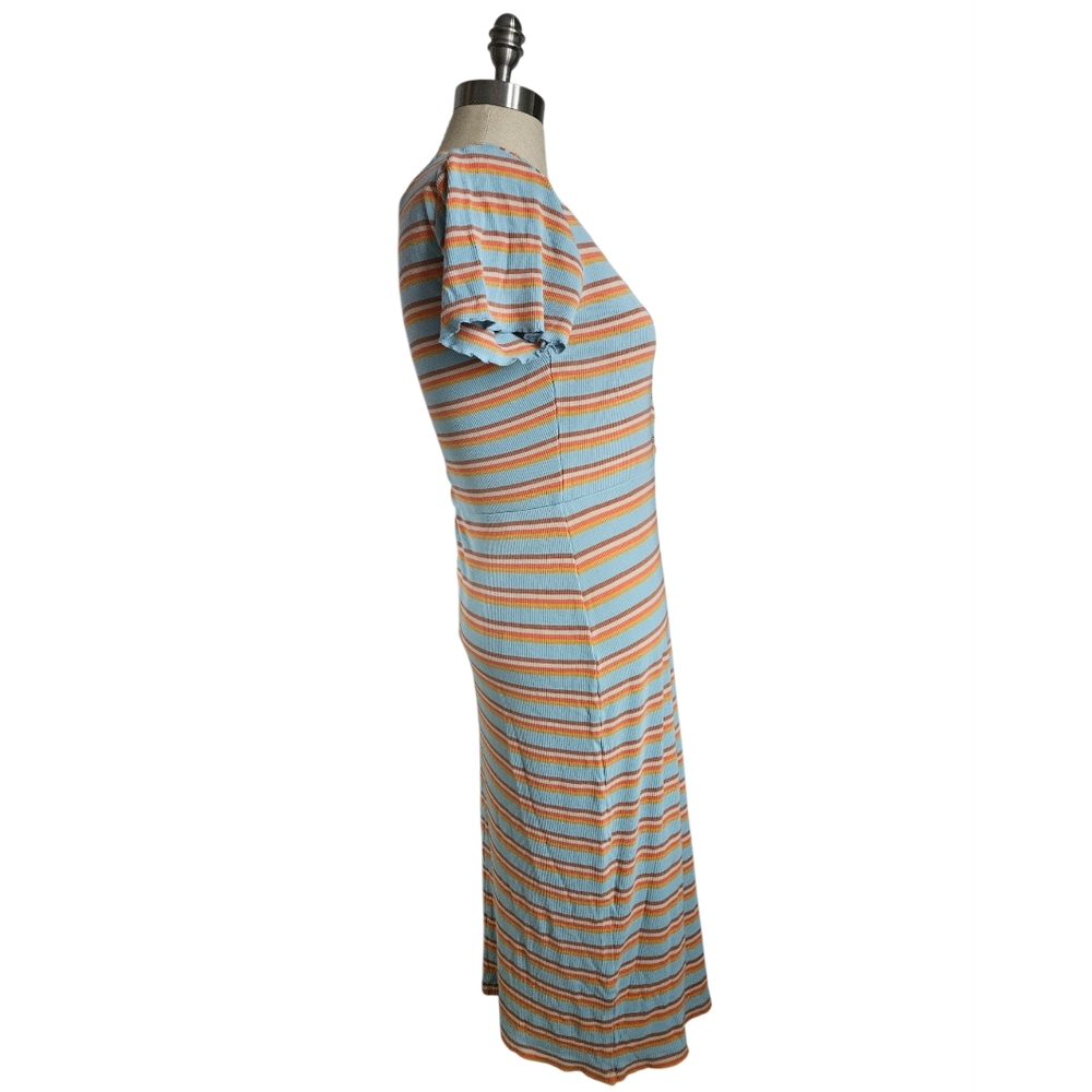 ROXY "Bring It On" Striped Short Sleeve Ribbed Bodycon Dress | SZ M - Picture 3 of 9